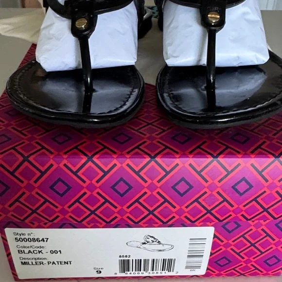 Tory Burch Miller Black Patent sandals 9 - Picture 3 of 5